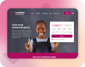 mockup for Malaika's donation page
