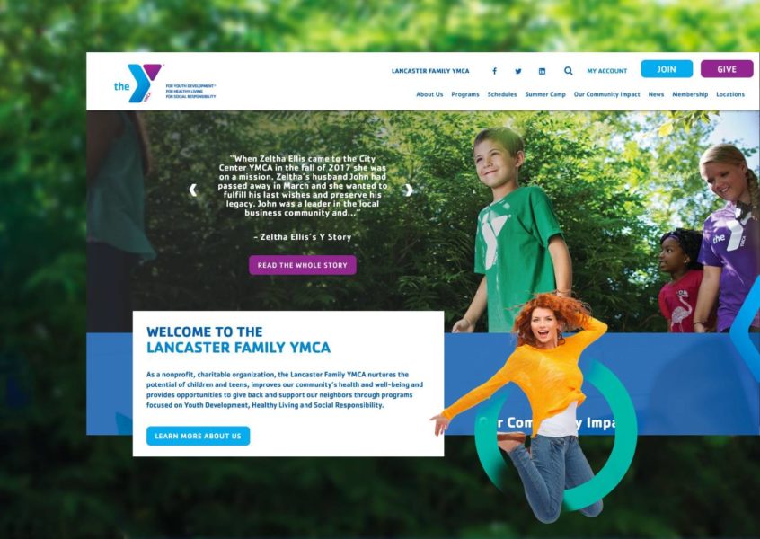mockup of Lancaster YMCA's homepage