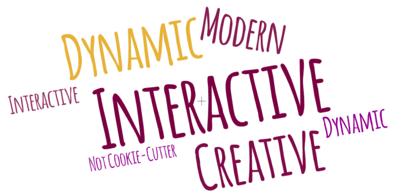 Wordcloud of Dynamic, Interactive, Modern, Creative, Not Cookie Cutter