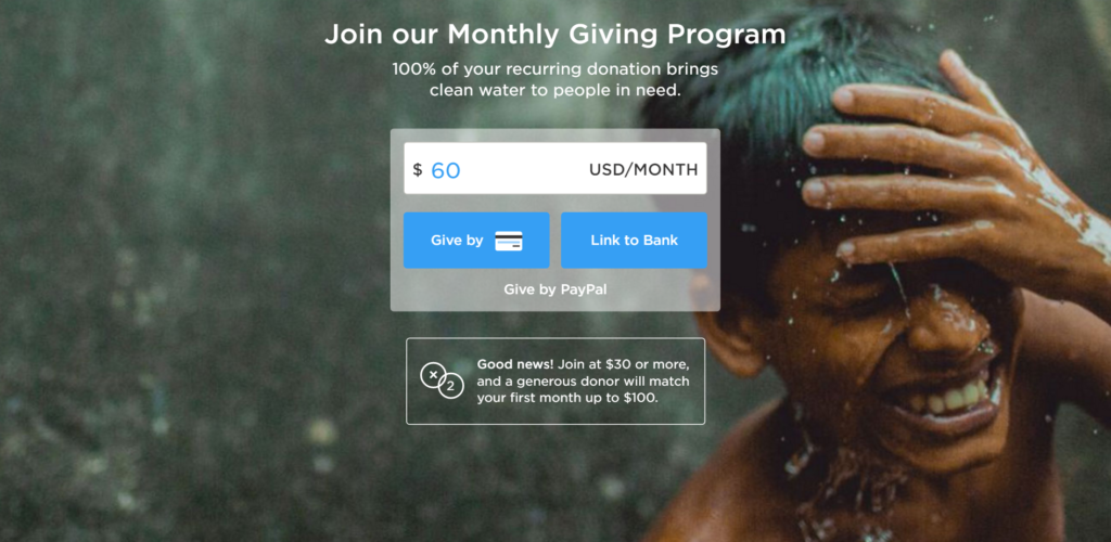 charity water donation page