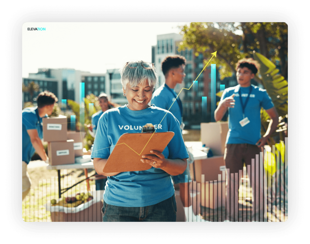 Elevation A female doing an outdoor volunteer activity outside holding a check board