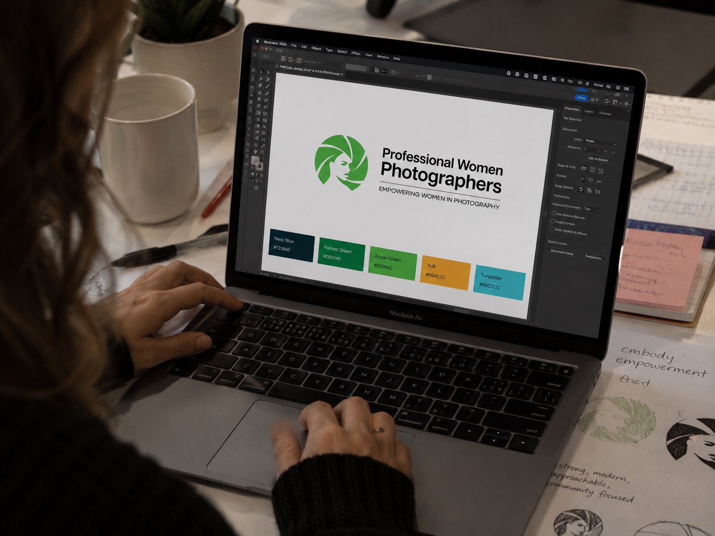 Designing the Professional Women Photographers brand in Illustrator: logo and color palette