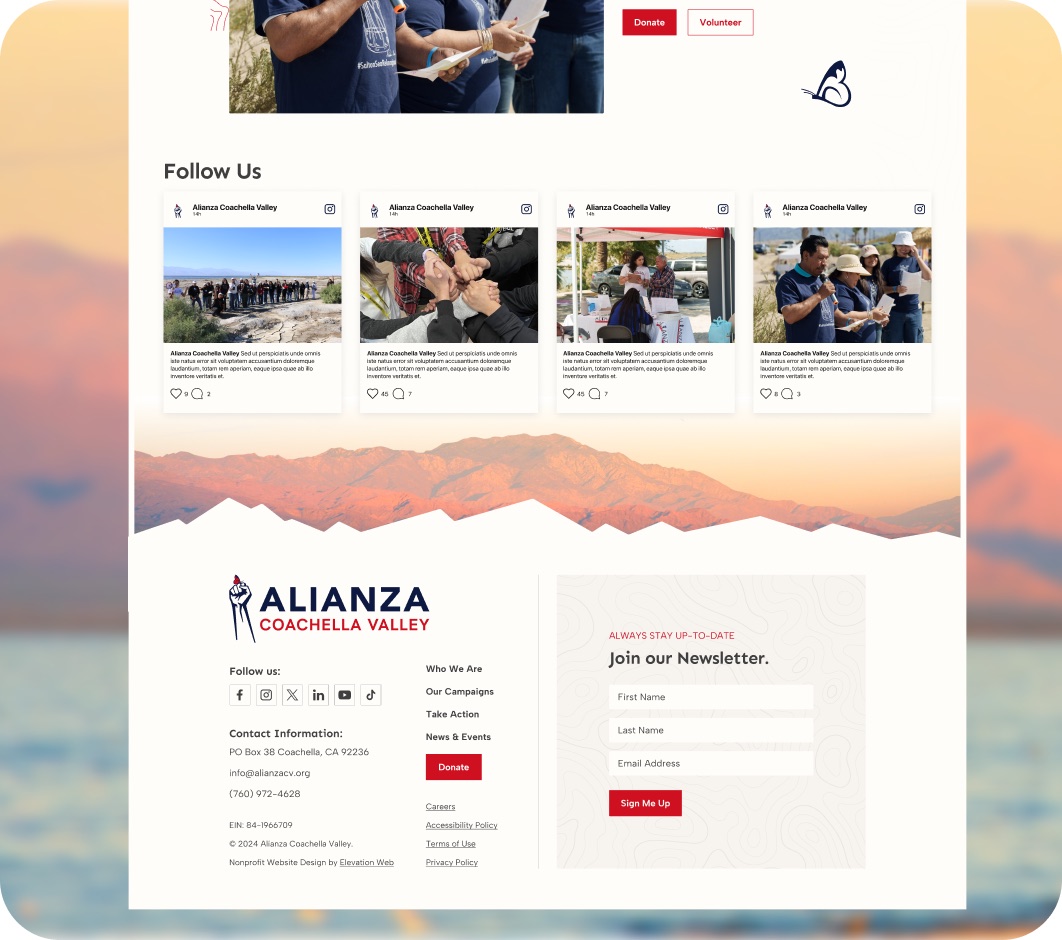 Alianza Coachella Valley website interior page design