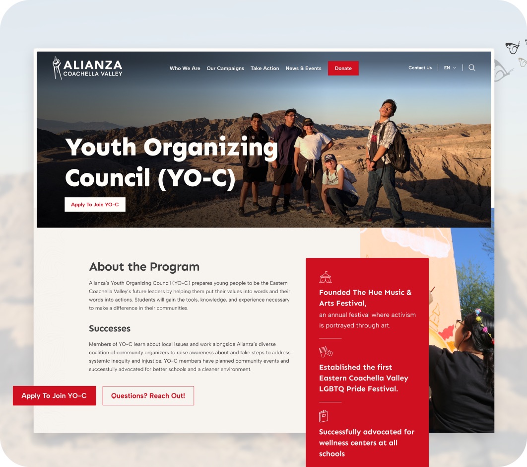 Alianza Coachella Valley website section design