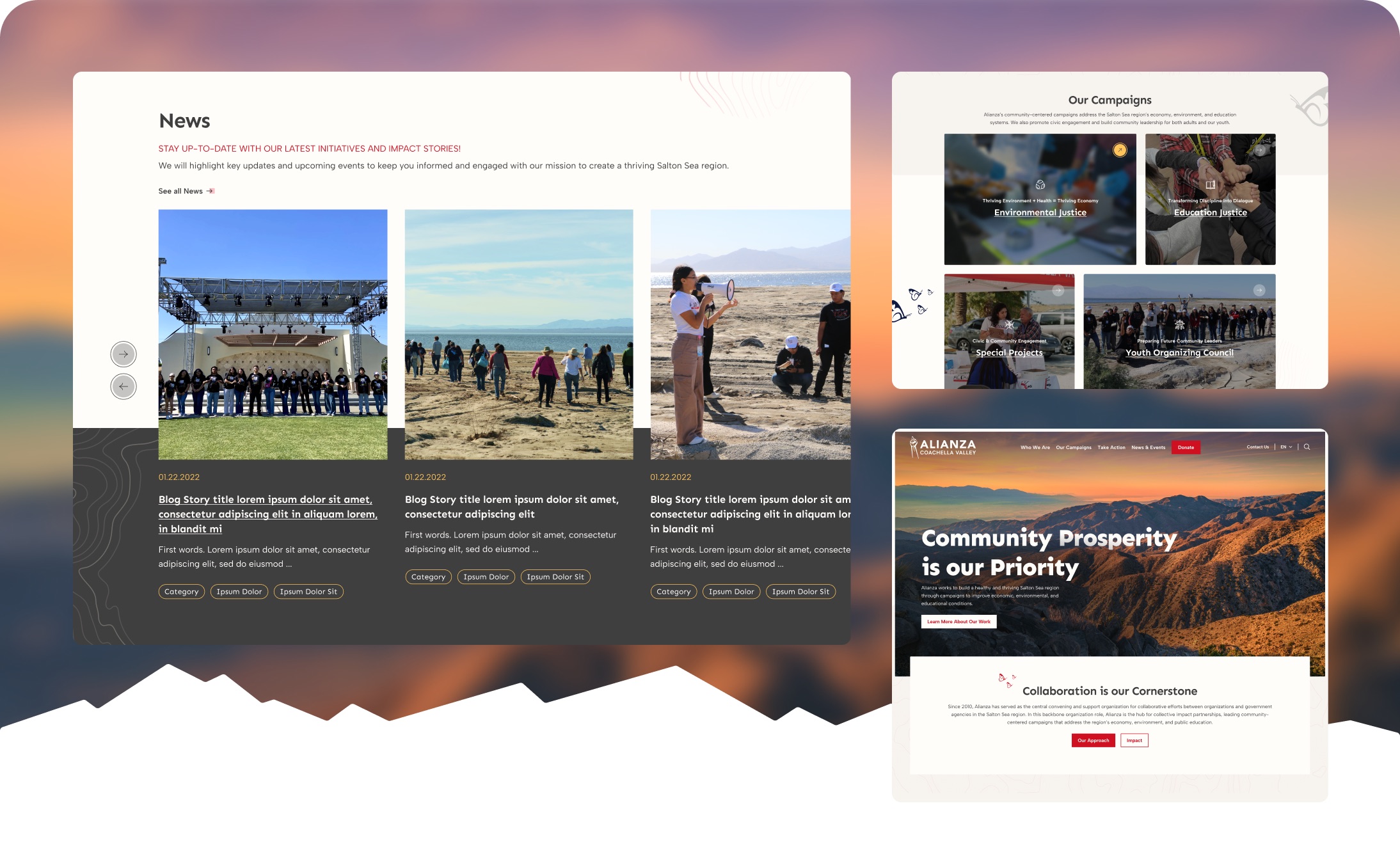 Alianza Coachella Valley website spread designed by Elevation