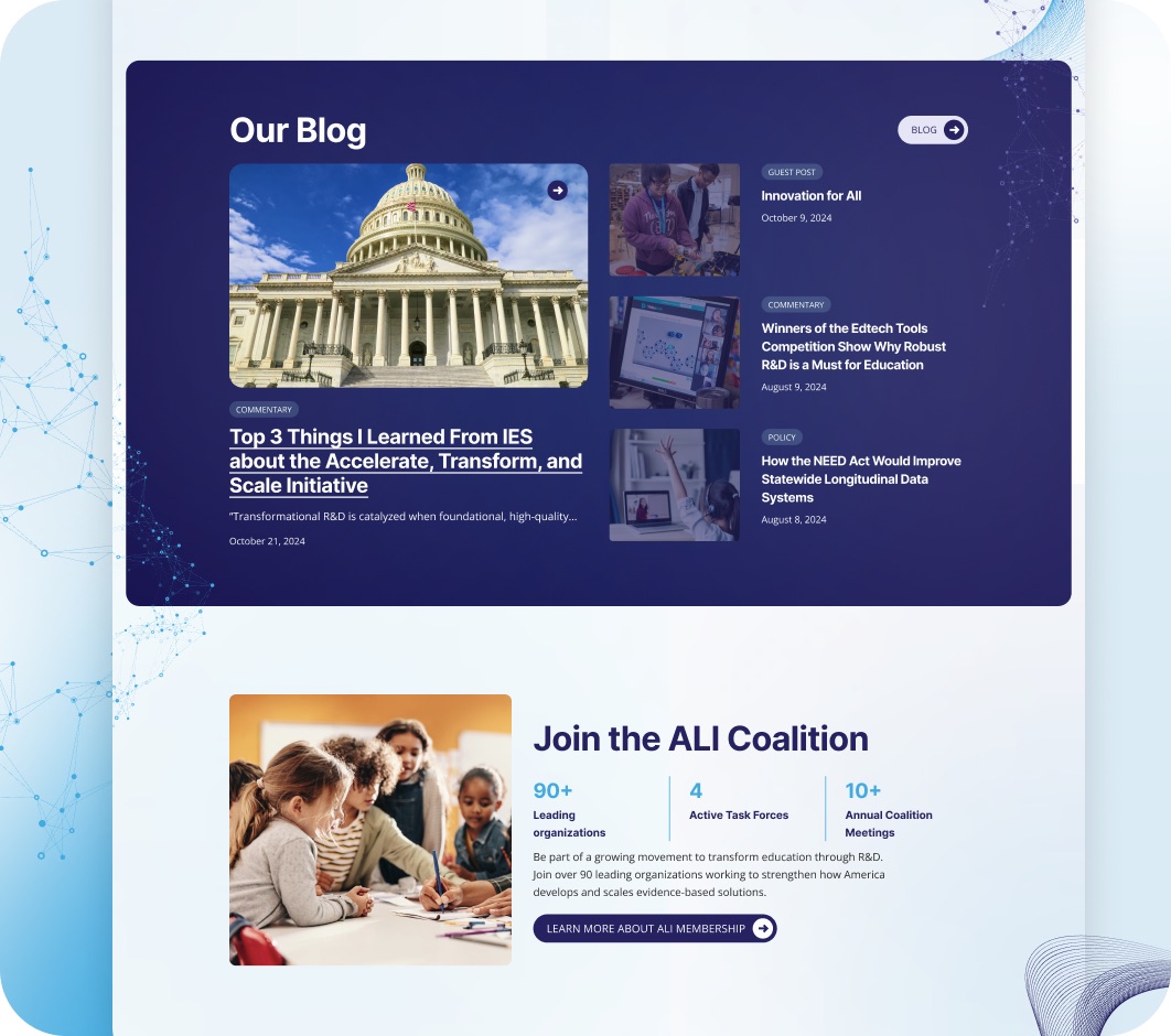 Alliance for Learning Innovation website interior page design