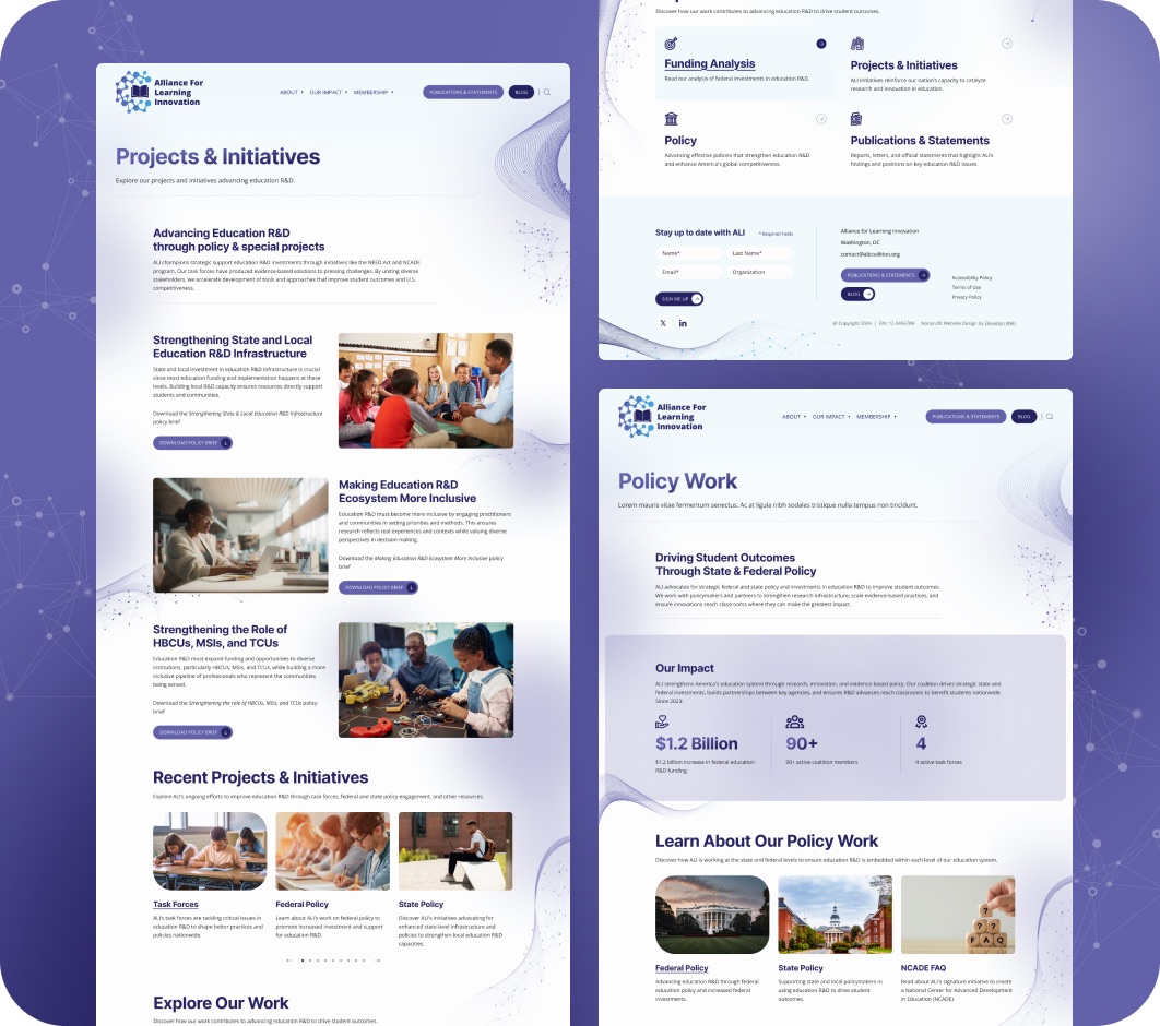 Alliance for Learning Innovation website section design