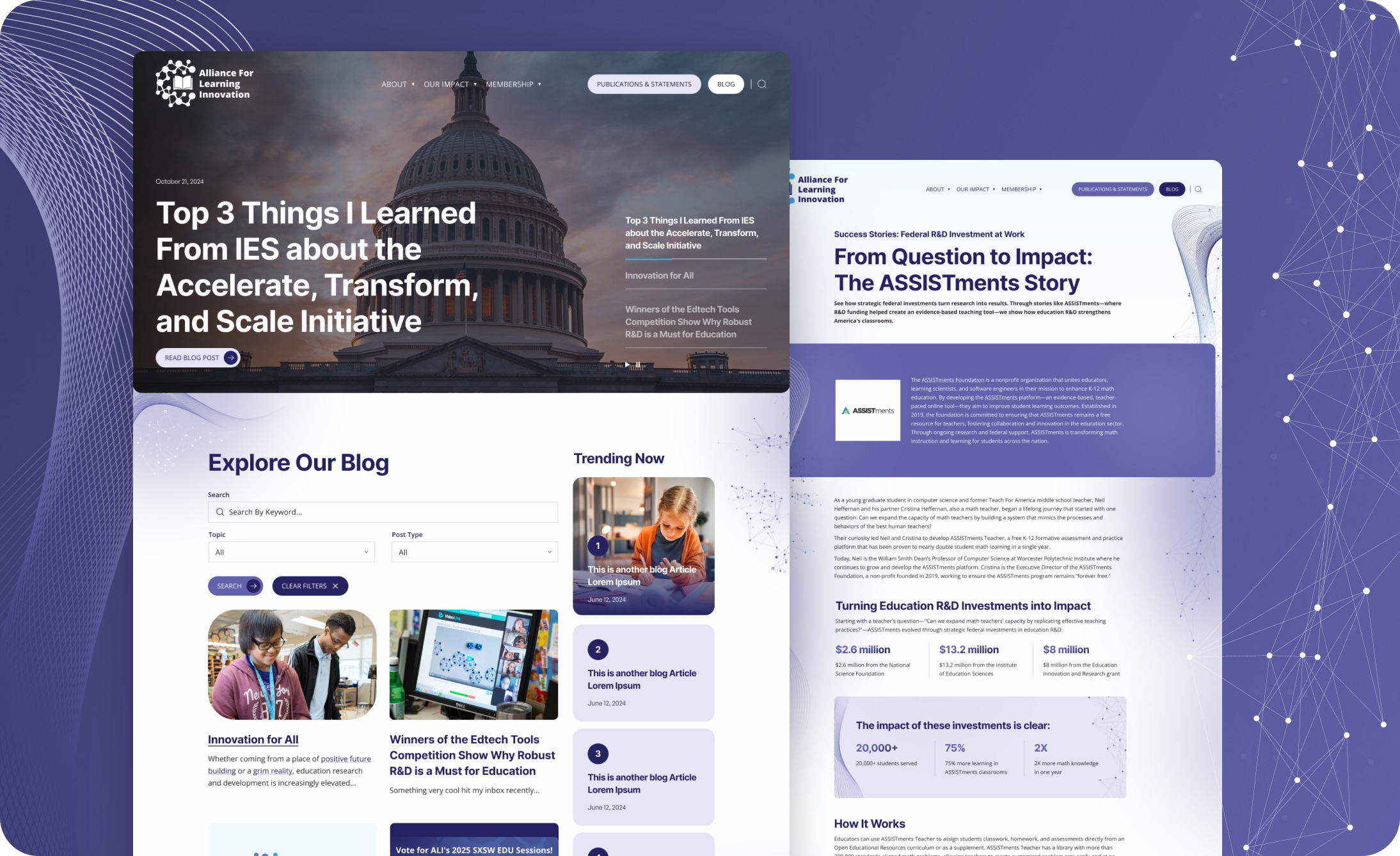 Alliance for Learning Innovation website spread designed by Elevation