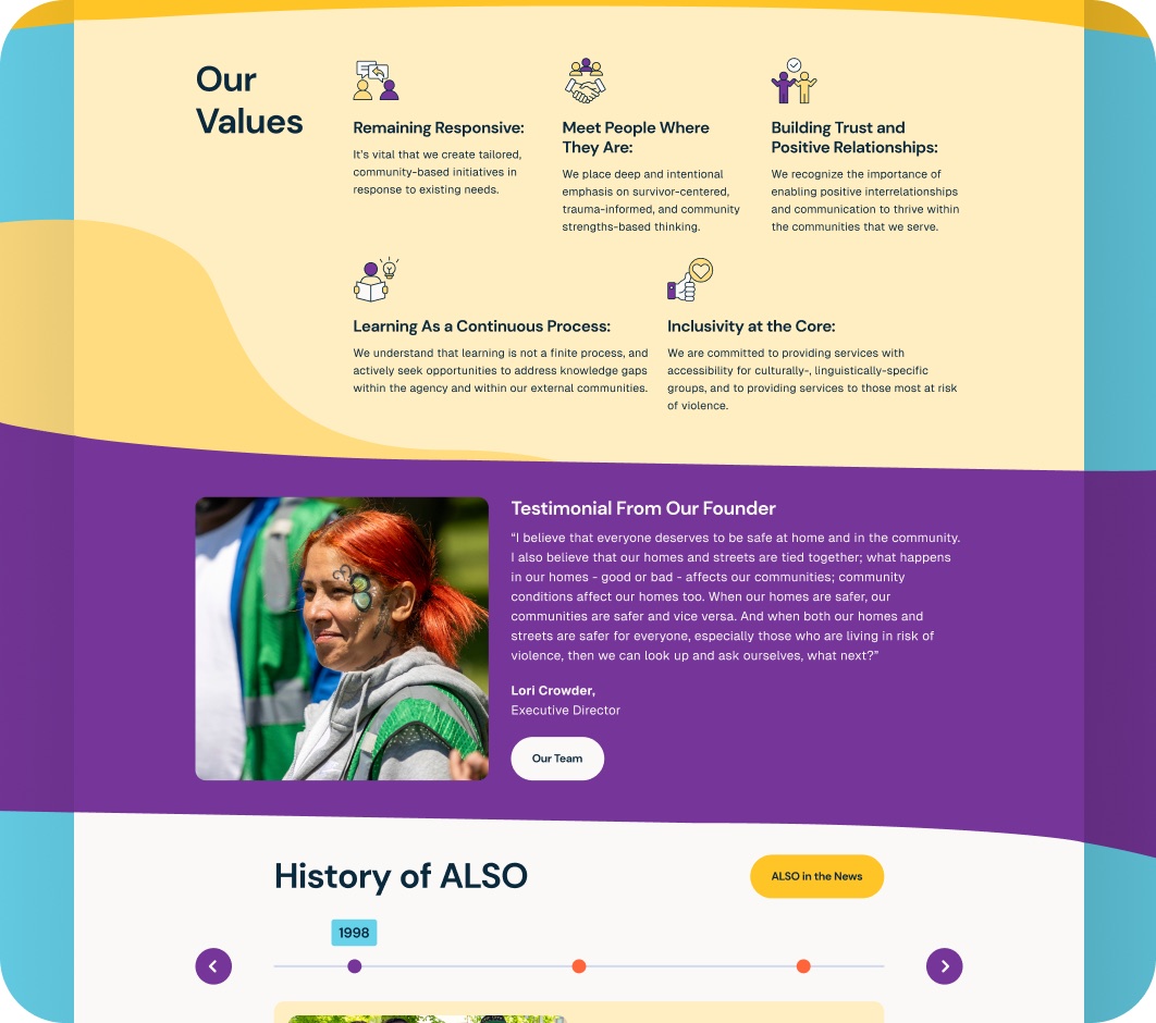 Alliance of Local Service Organizations website section design