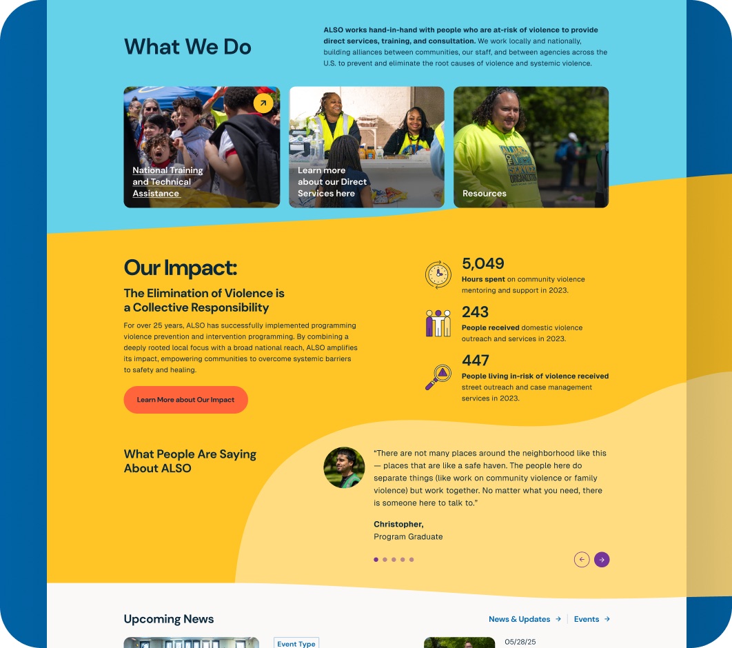Alliance of Local Service Organizations website pages designed by Elevation