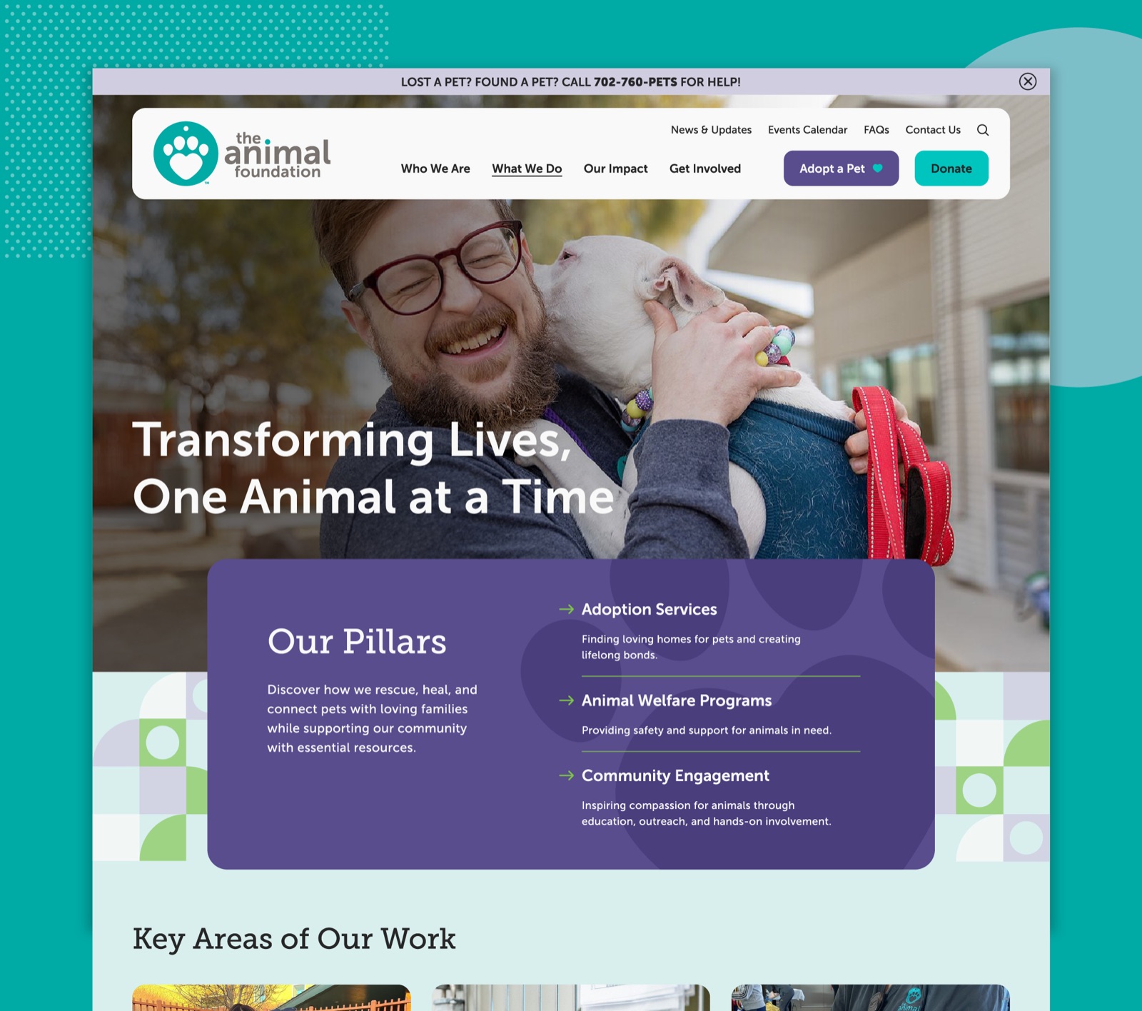 The Animal Foundation website interior page design
