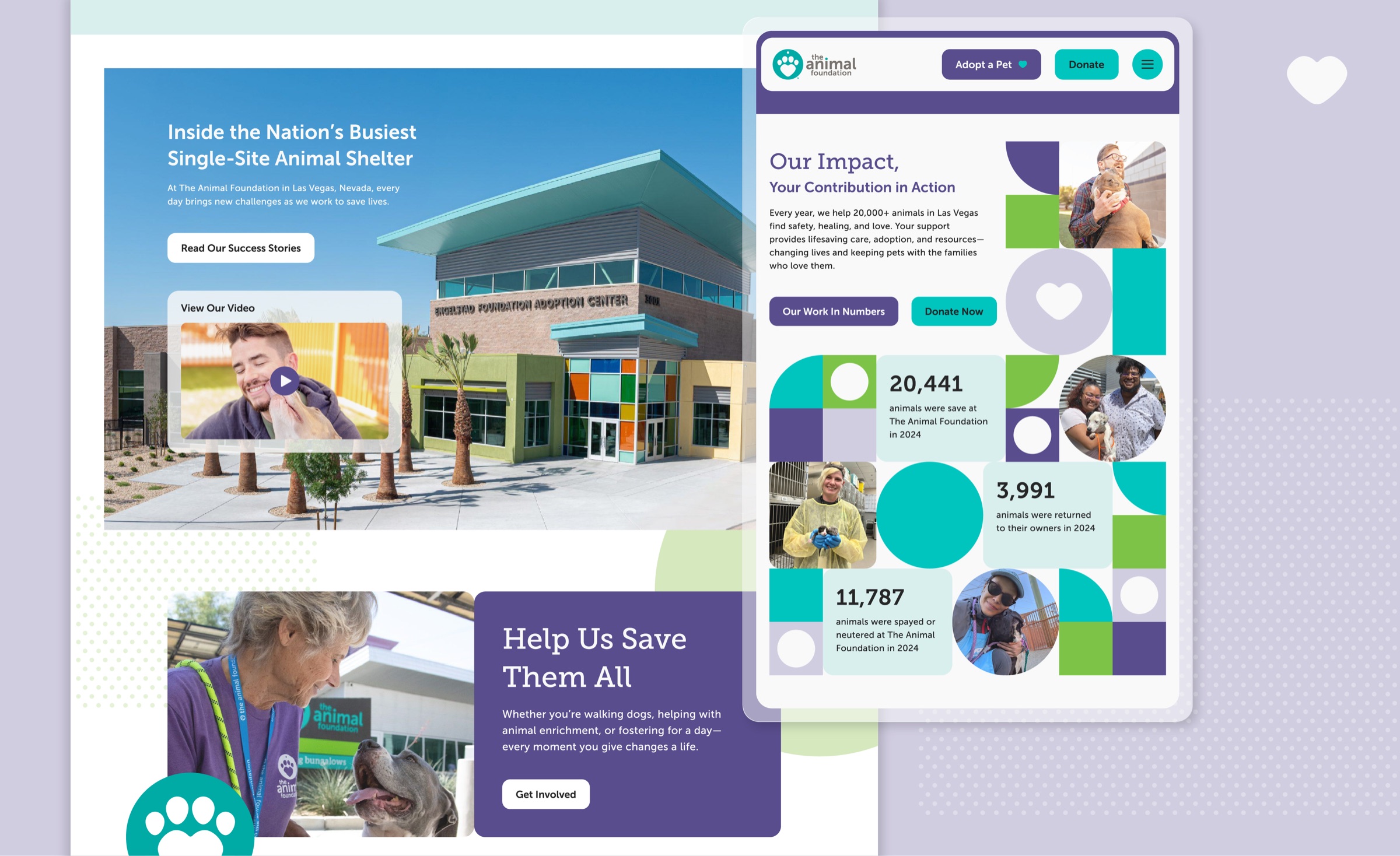 The Animal Foundation website spread designed by Elevation