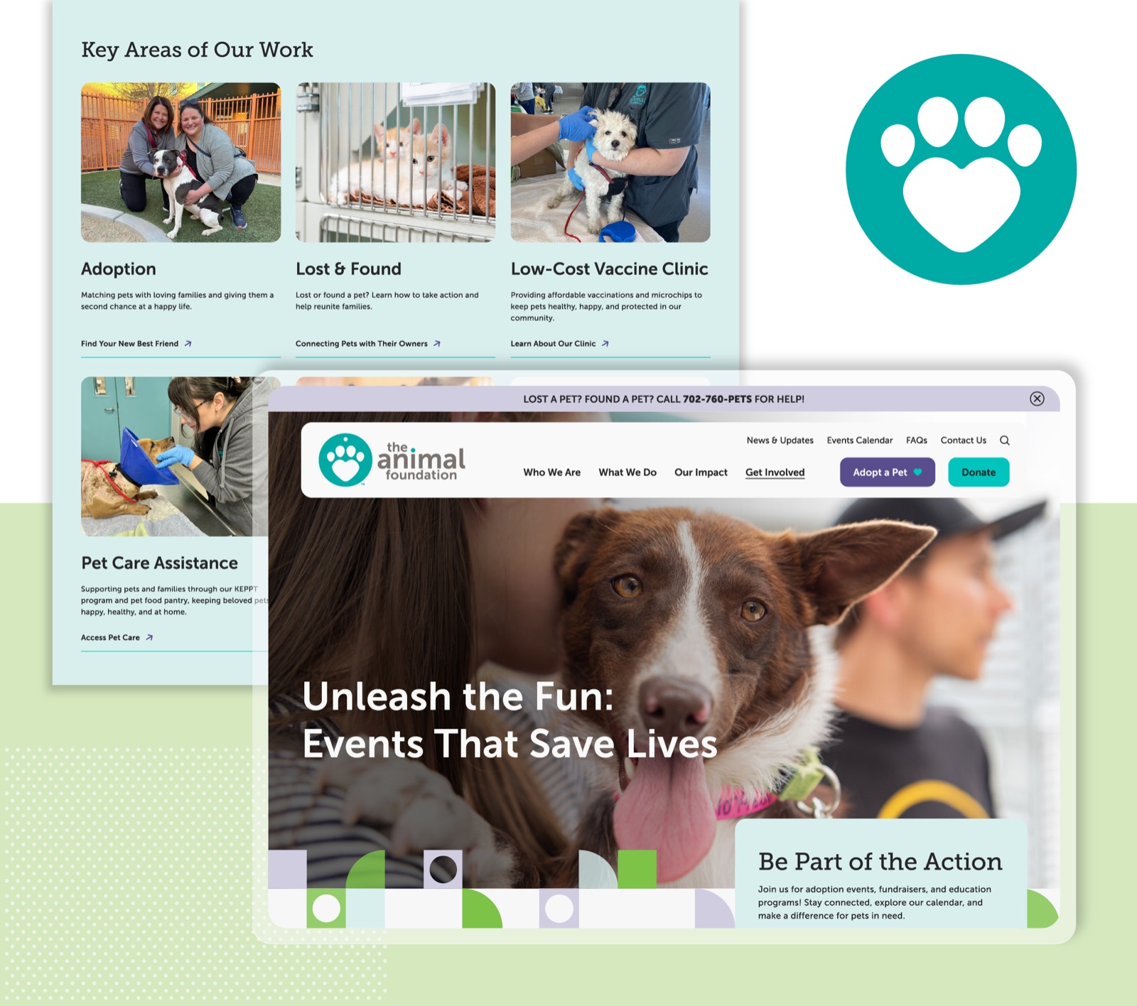The Animal Foundation website pages designed by Elevation