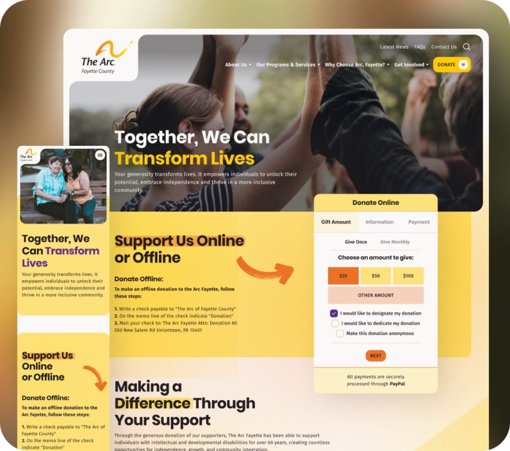 The Arc of Fayette County website design by Elevation  screen 2