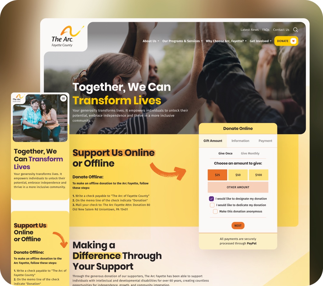 The Arc of Fayette County website interior page design