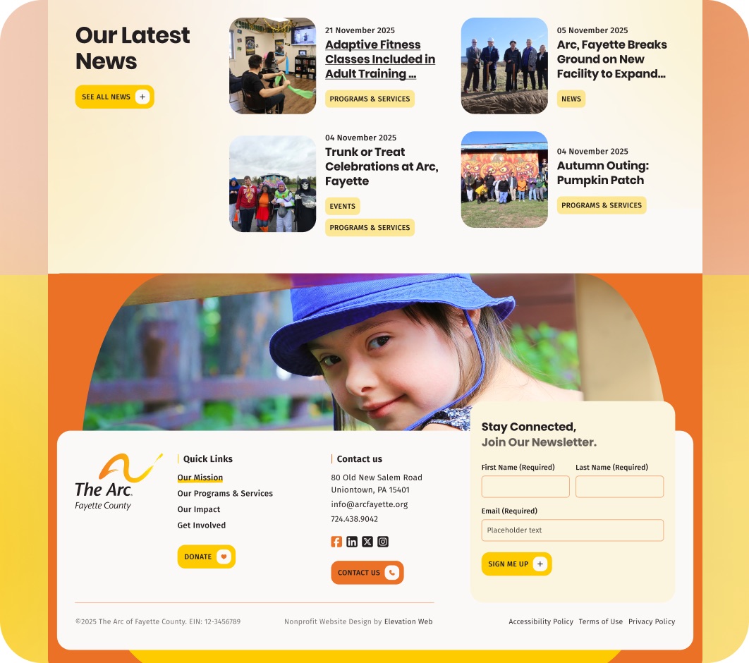 The Arc of Fayette County website section design