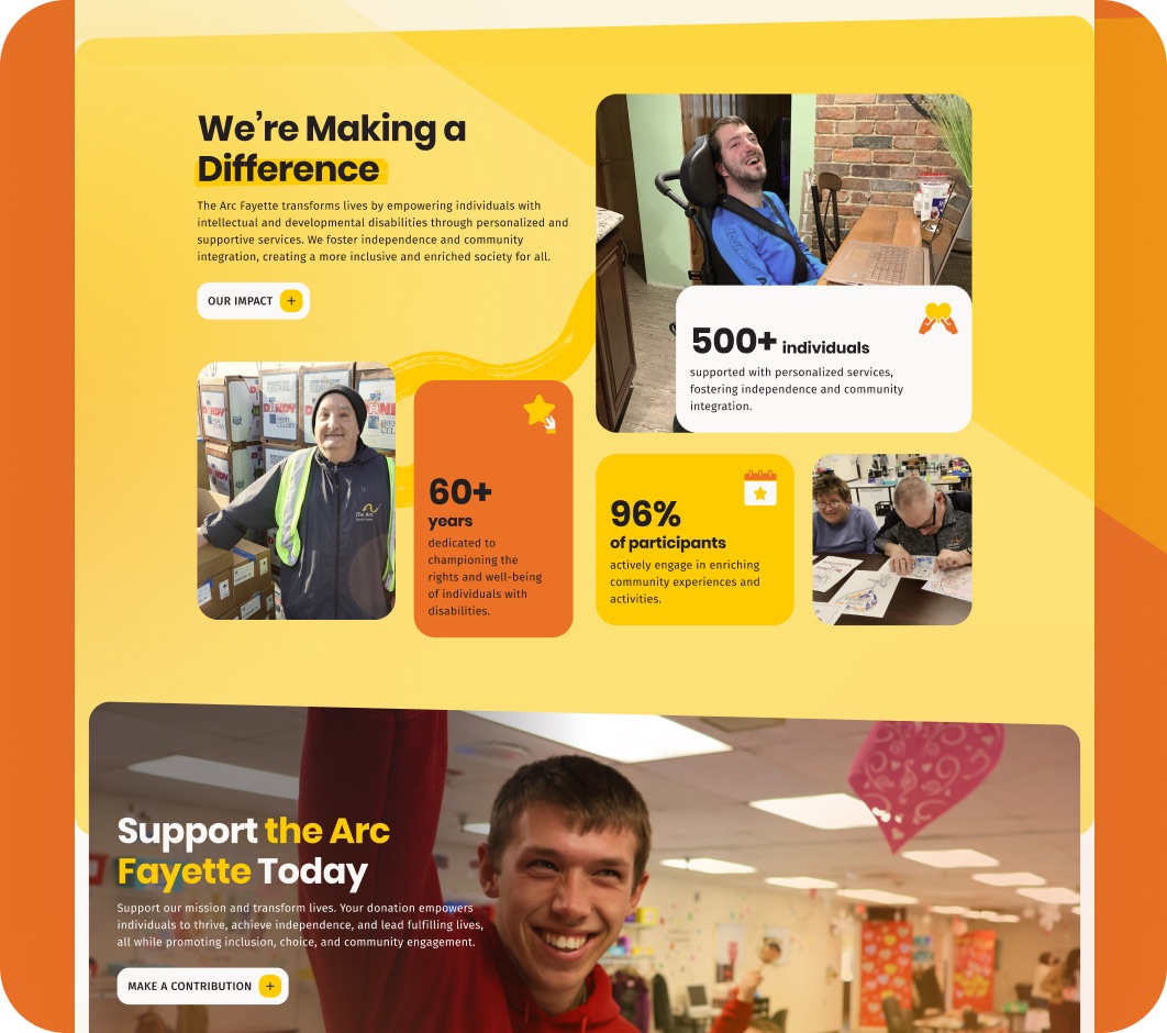 The Arc of Fayette County website pages designed by Elevation