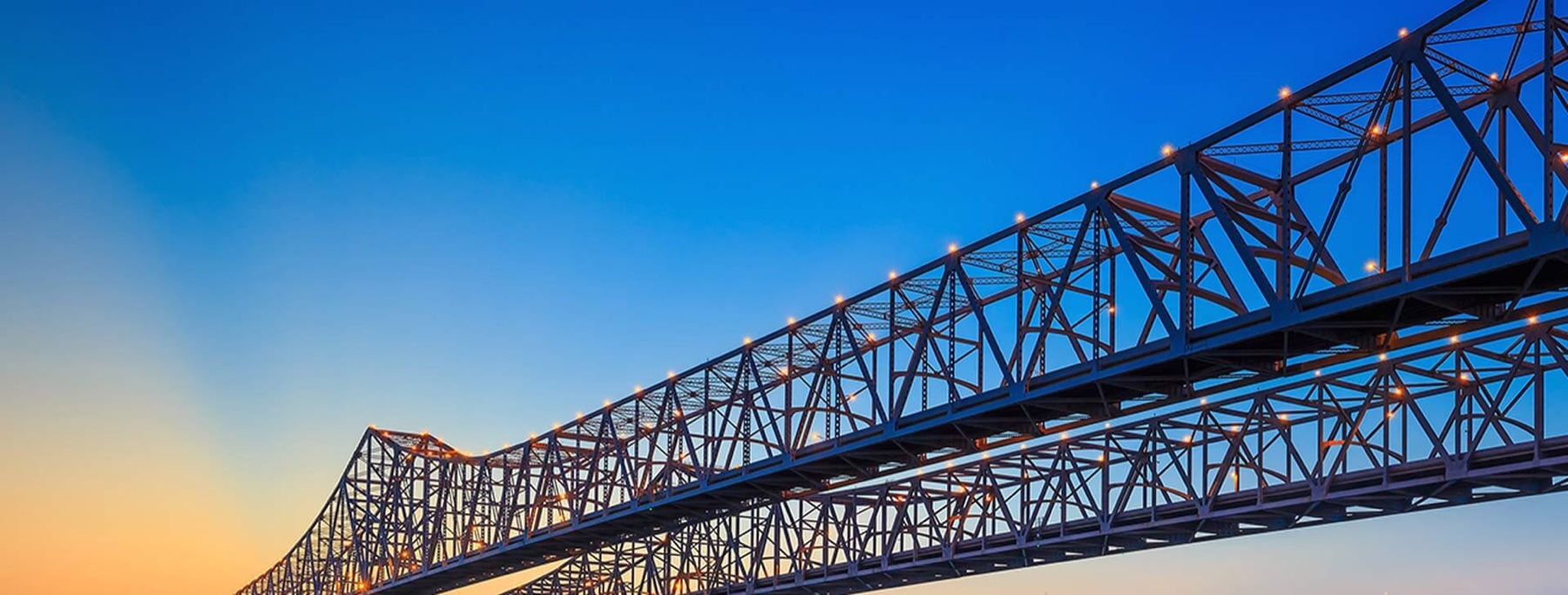 Crescent City Connection bridge at dusk in New Orleans