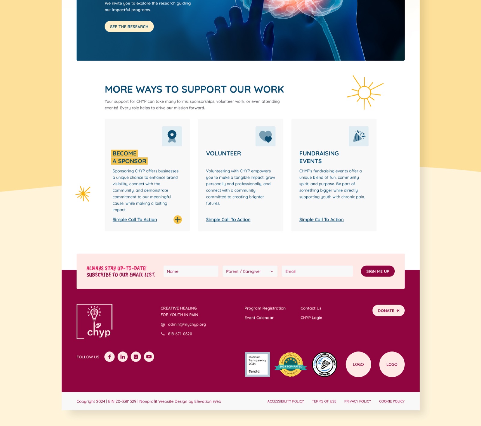 CHYP website pages designed by Elevation