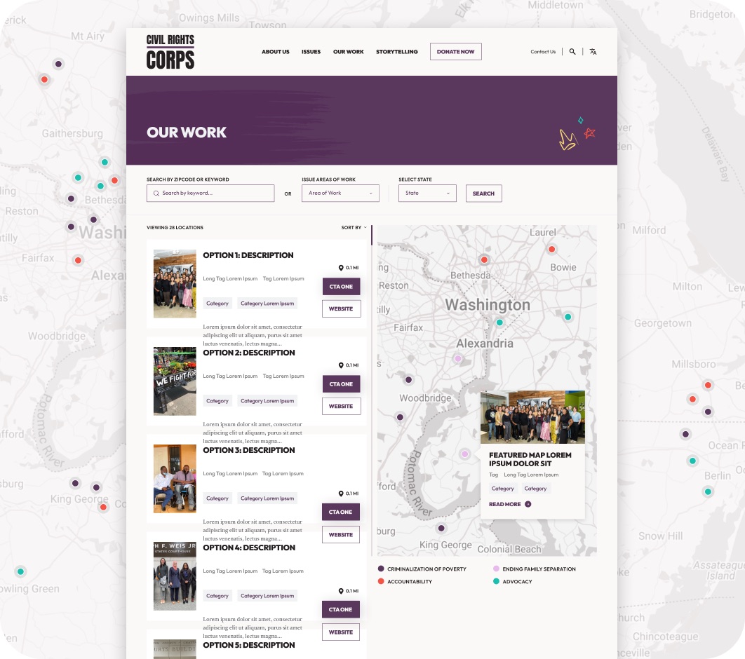 Civil Rights Corps website section design