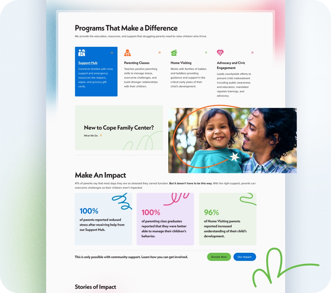 Cope Family Center website interior page design