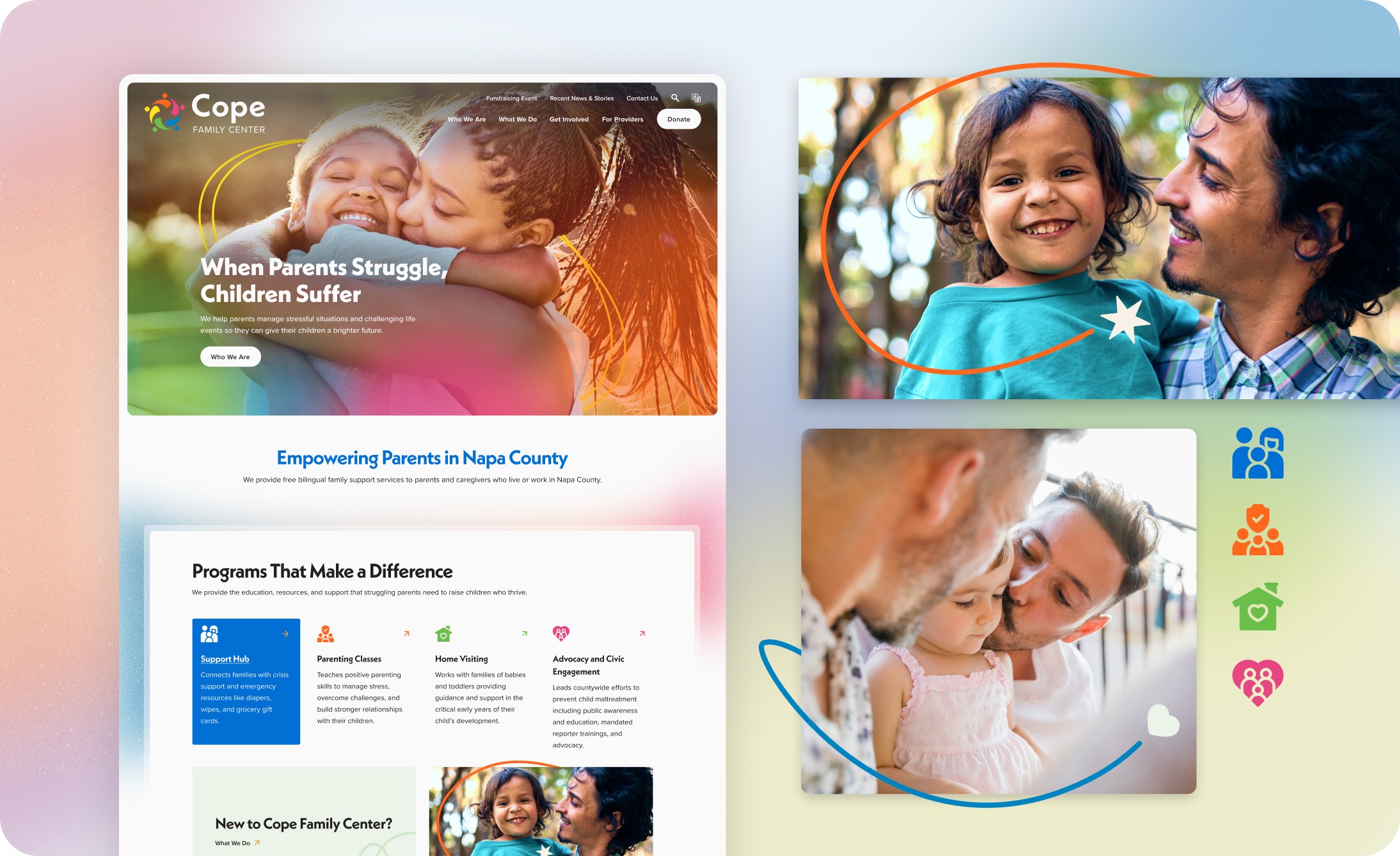 Cope Family Center website spread designed by Elevation