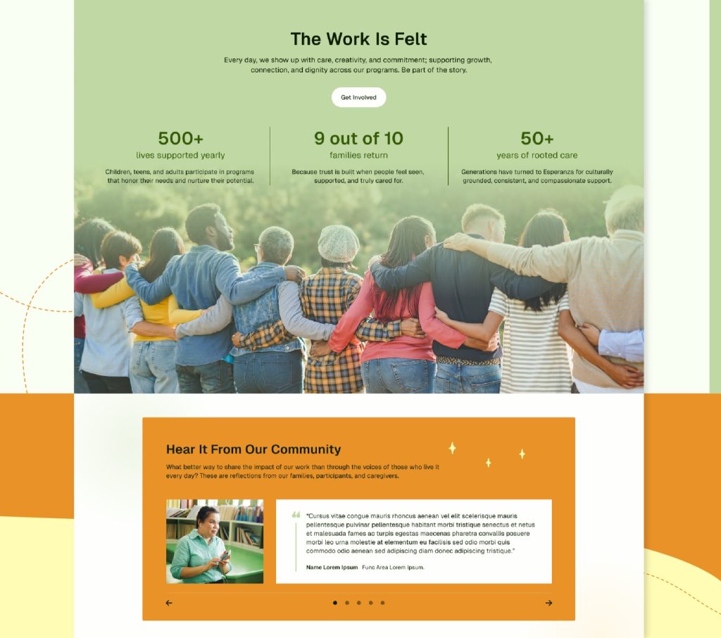 Esperanza Center website design by Elevation — screen 3