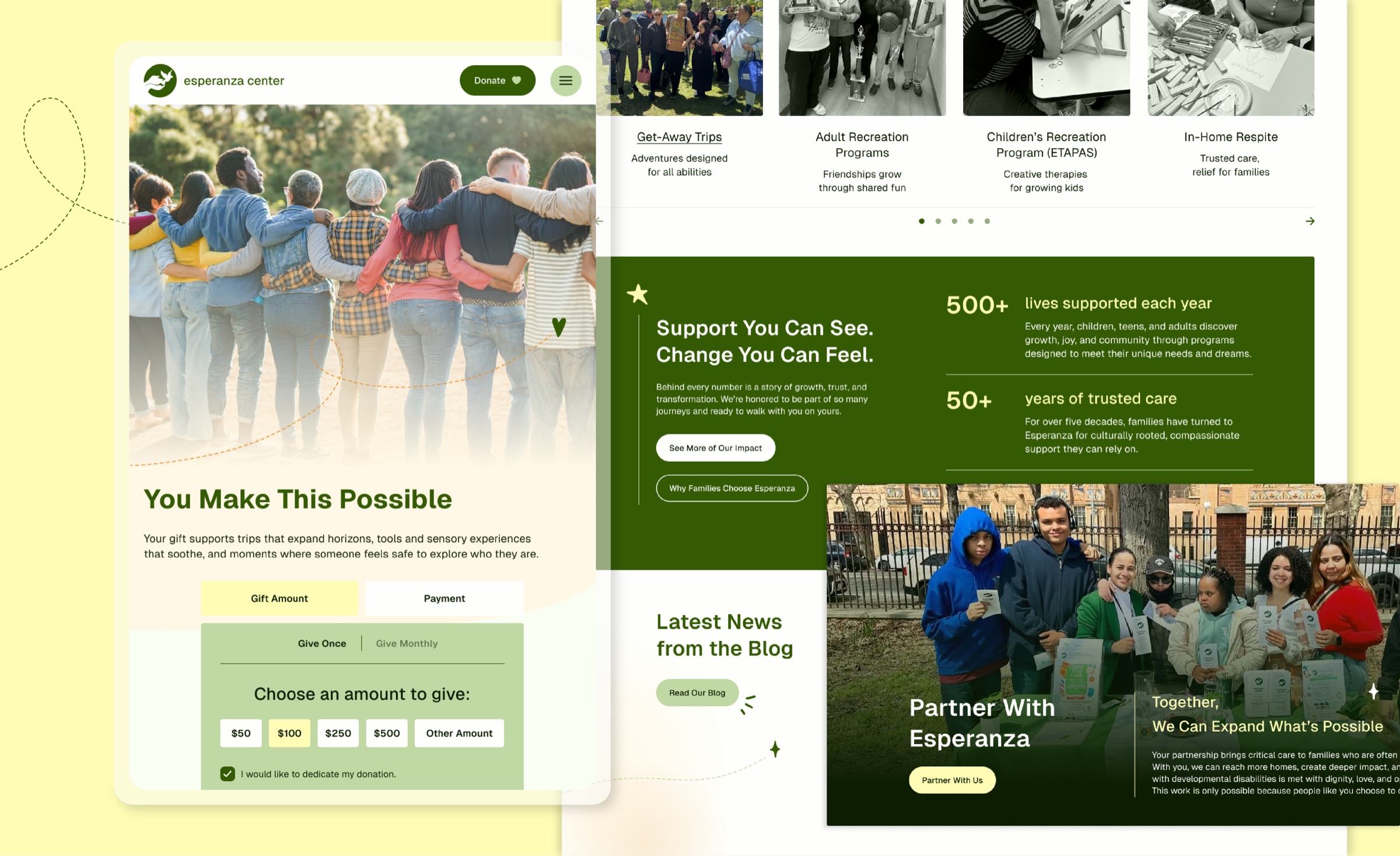 Esperanza Center website spread designed by Elevation