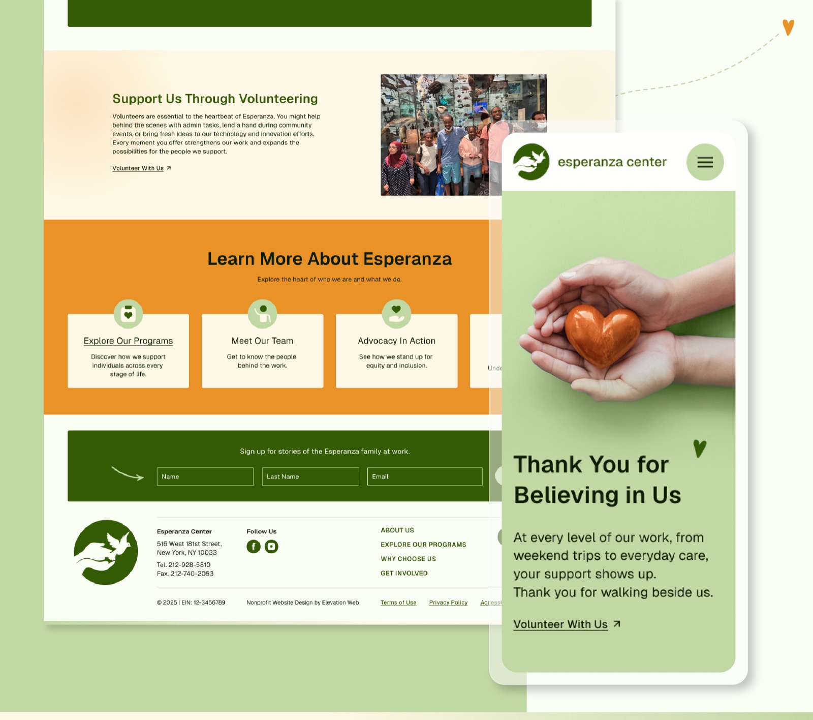 Esperanza Center website pages designed by Elevation