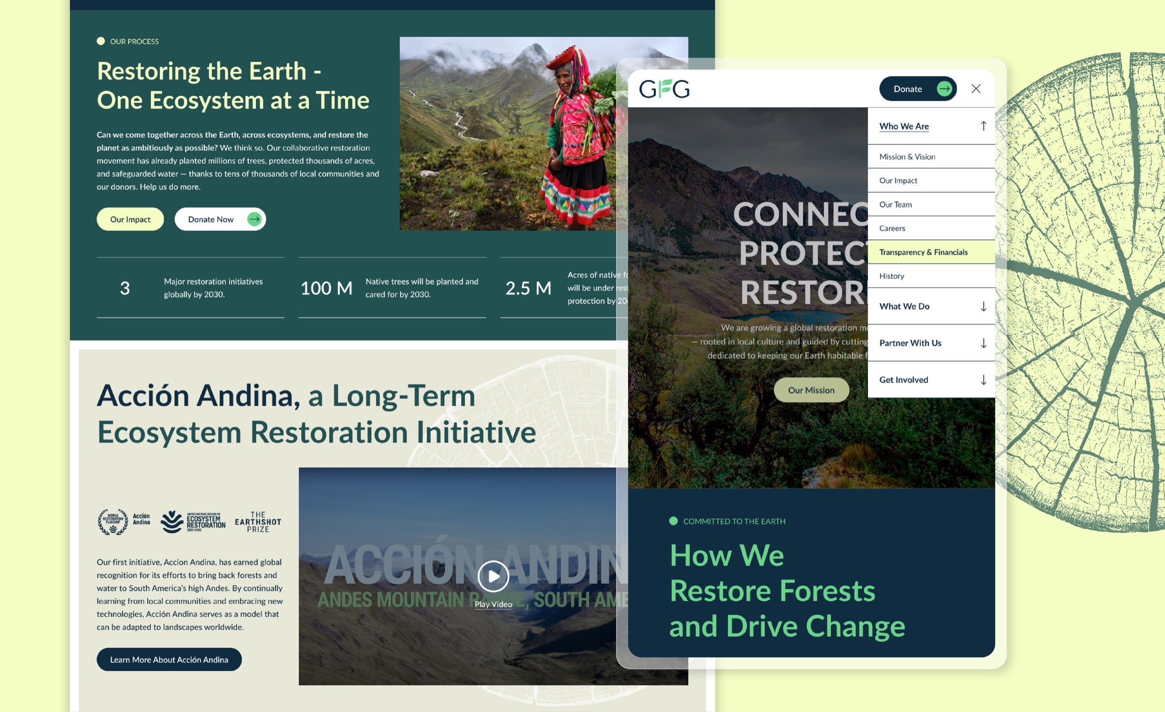 Global Forest Generation website spread designed by Elevation