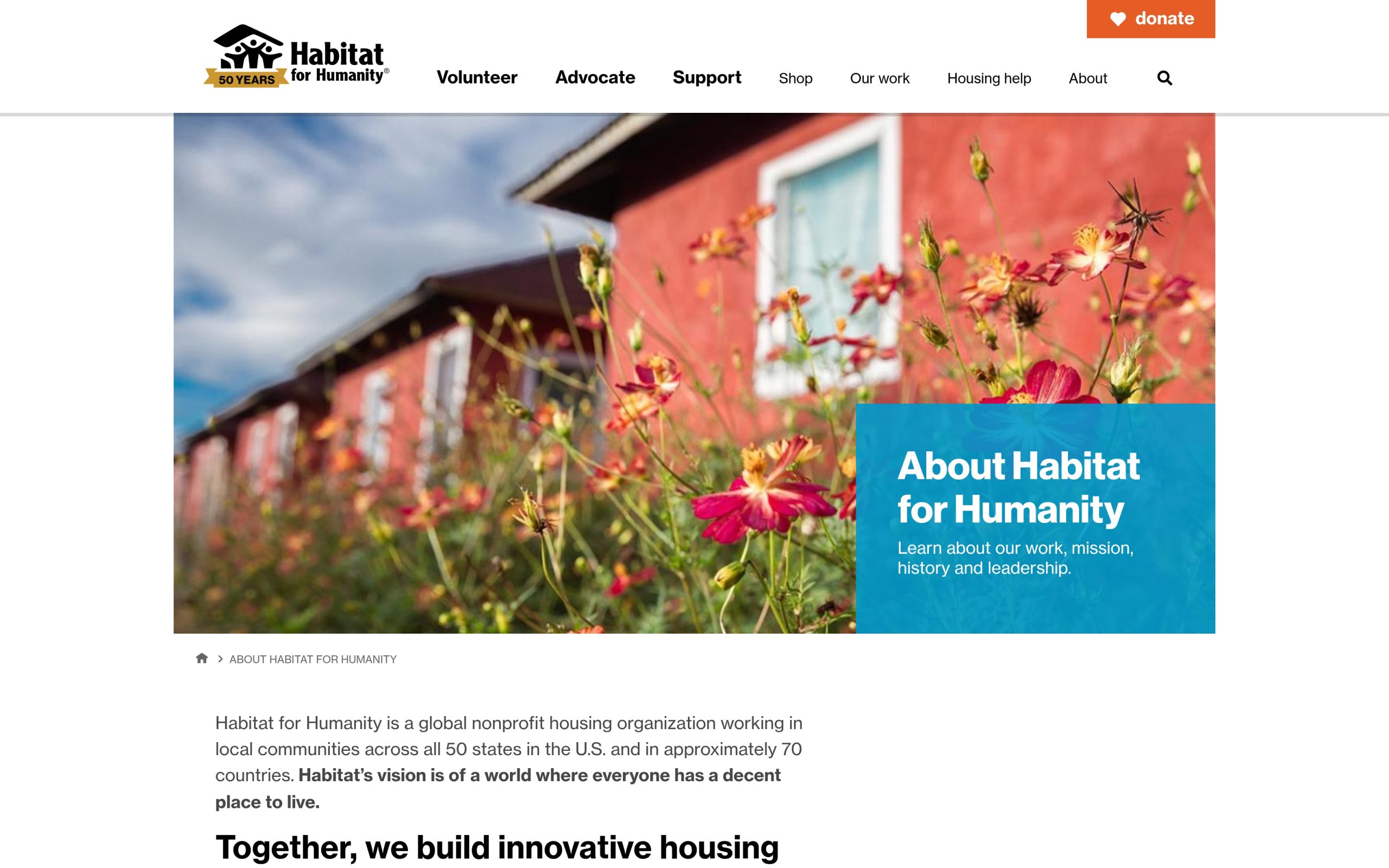 Habitat for Humanity of Lake-McHenry website interior page
