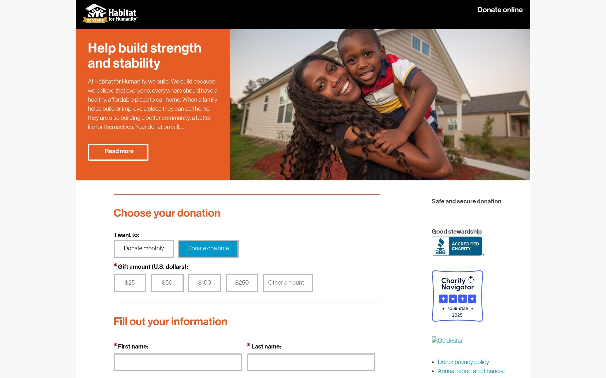 Habitat for Humanity of Lake-McHenry website page
