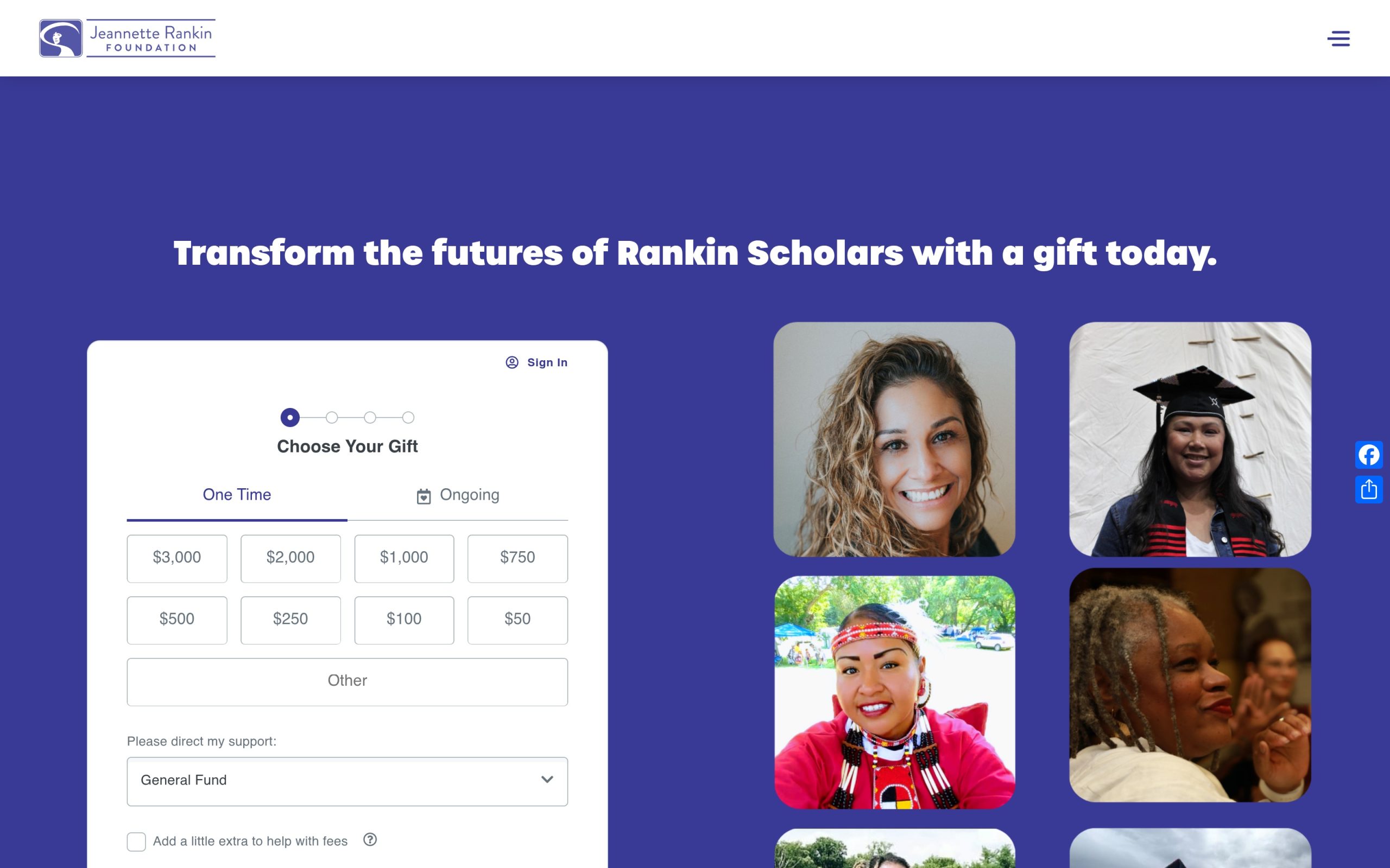 Jeannette Rankin Foundation website section