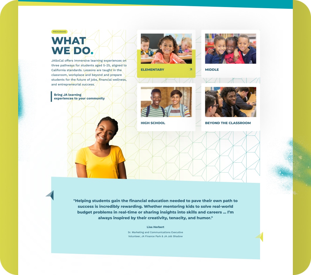 Junior Achievement of Southern California website interior page design