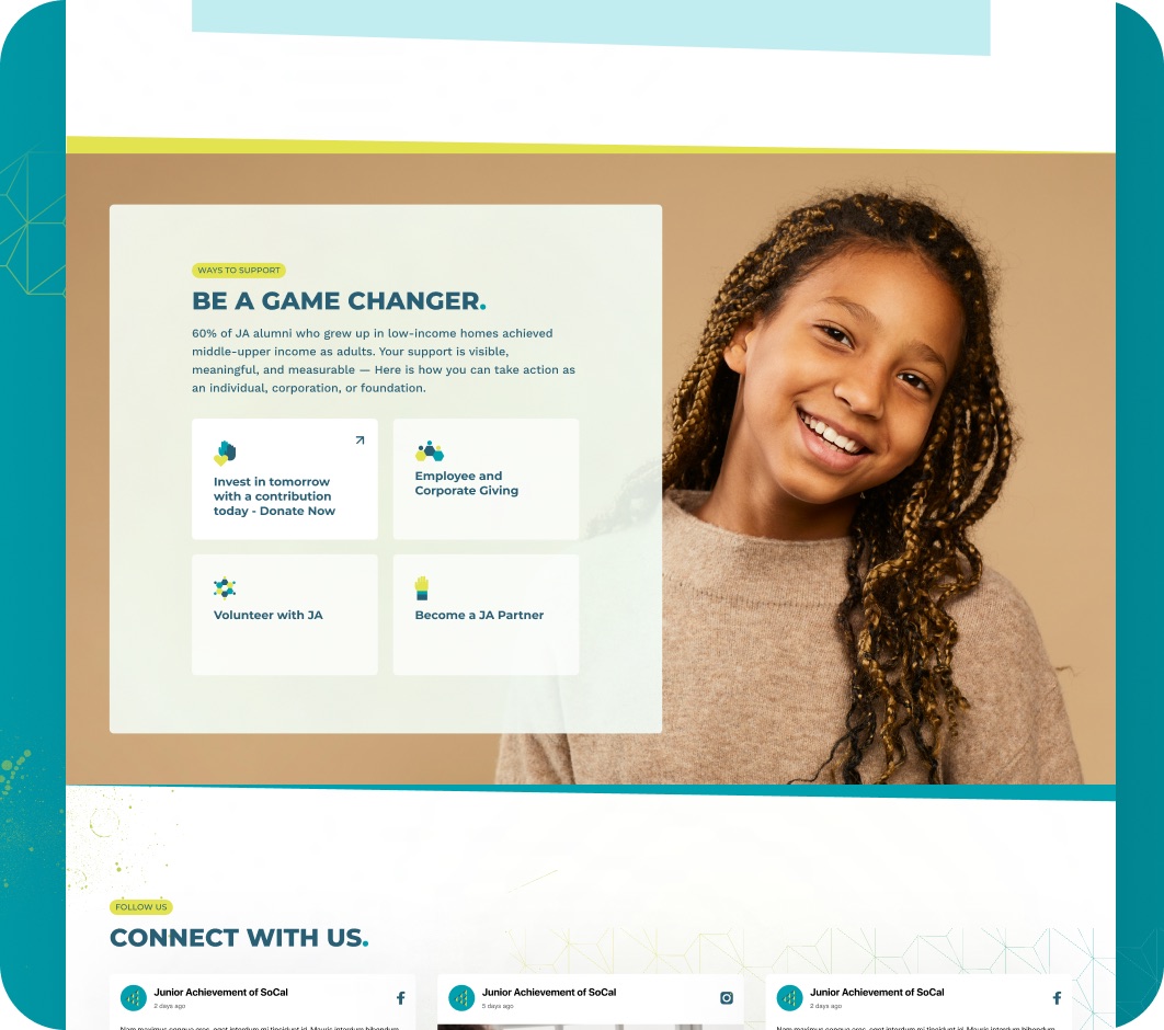 Junior Achievement of Southern California website pages designed by Elevation
