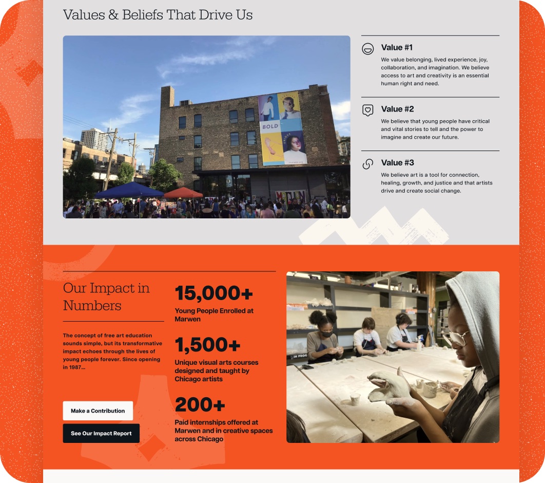 Marwen website pages designed by Elevation