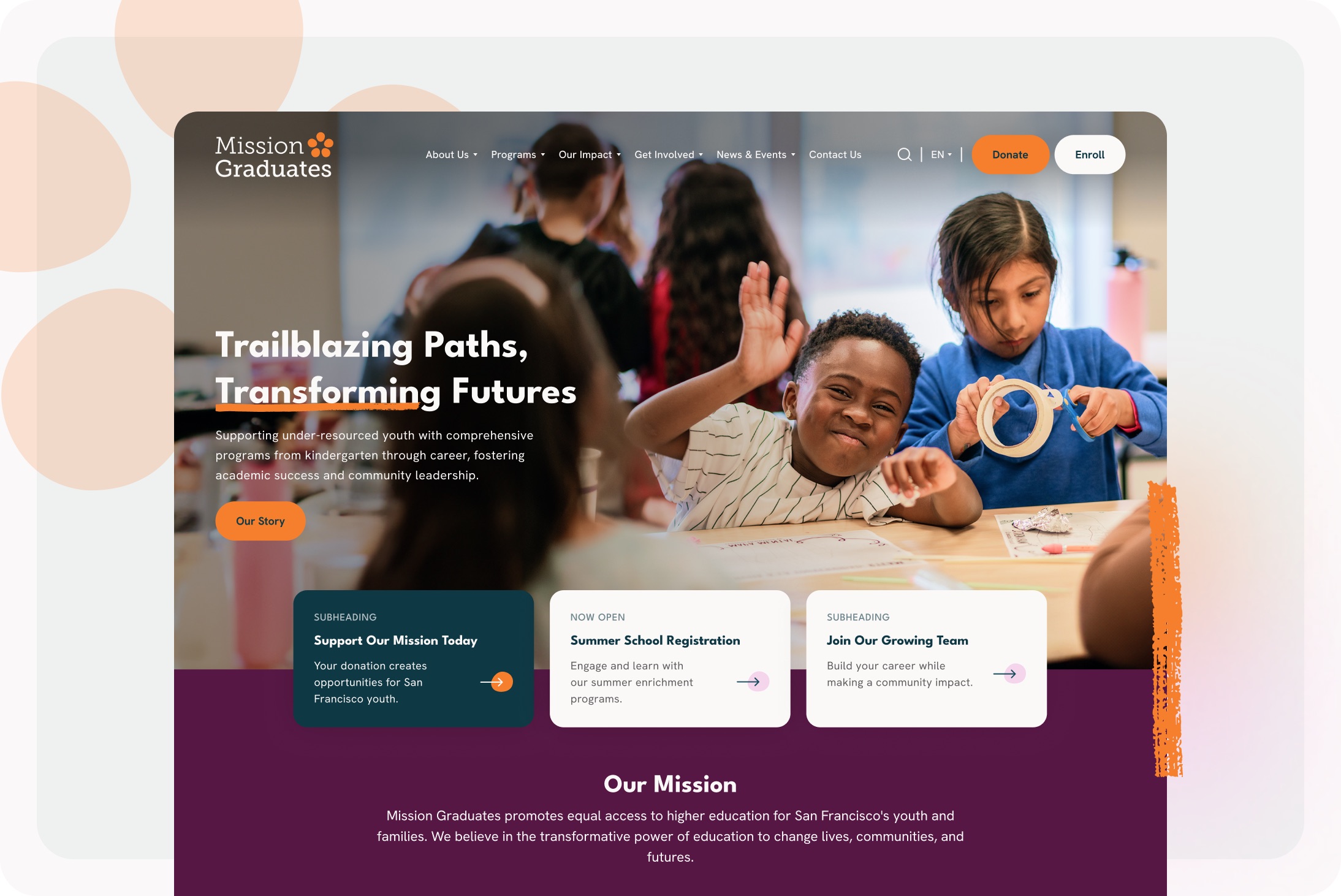 Mission Graduates website design by Elevation