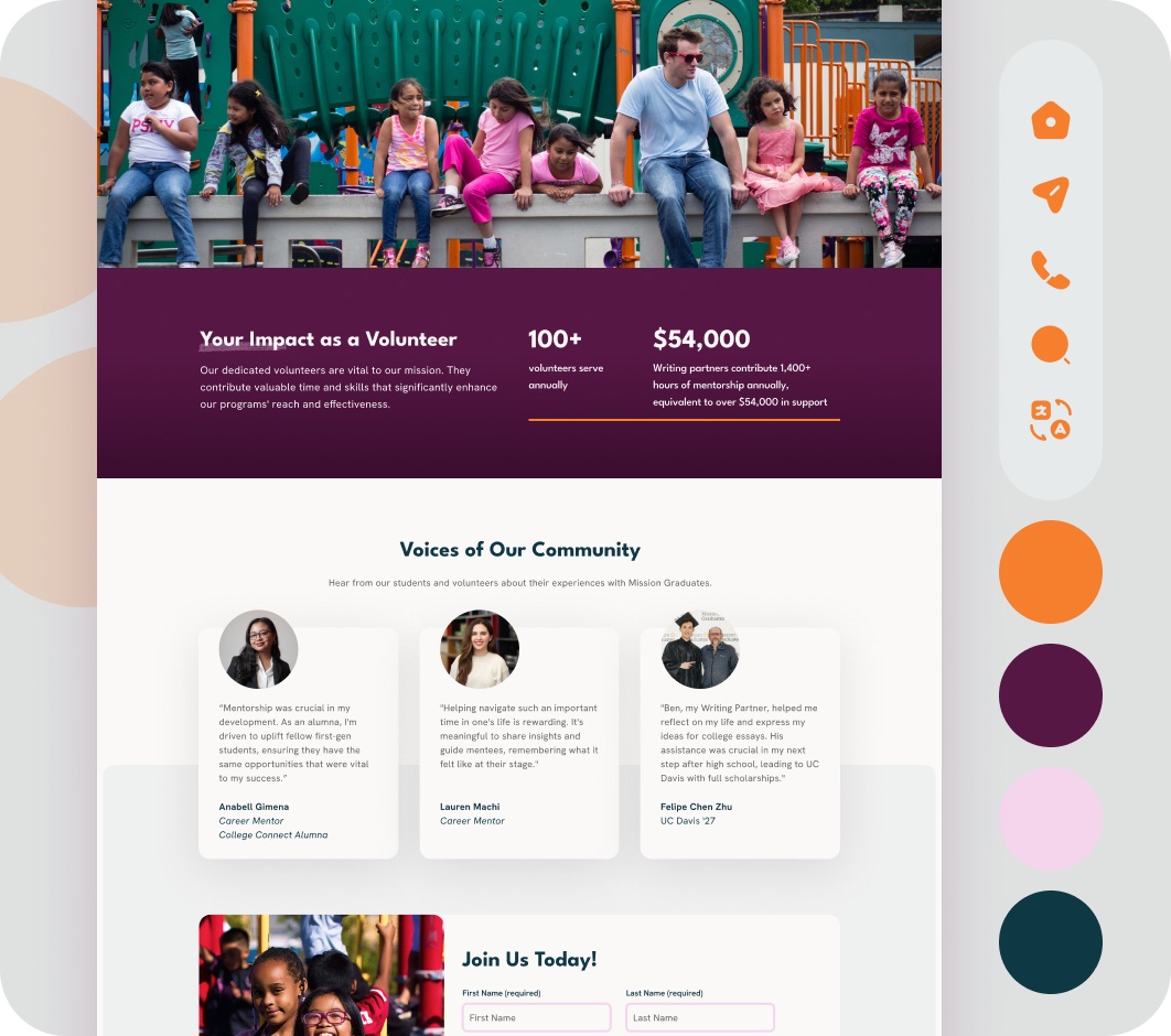 Mission Graduates website pages designed by Elevation