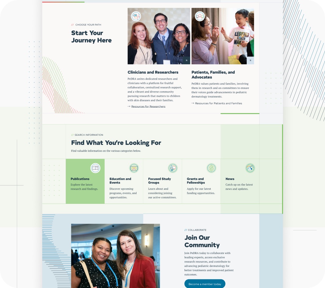 PeDRA website audience pathways design