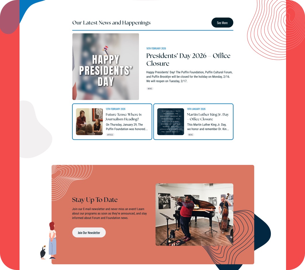 Puffin Cultural Forum website interior page design