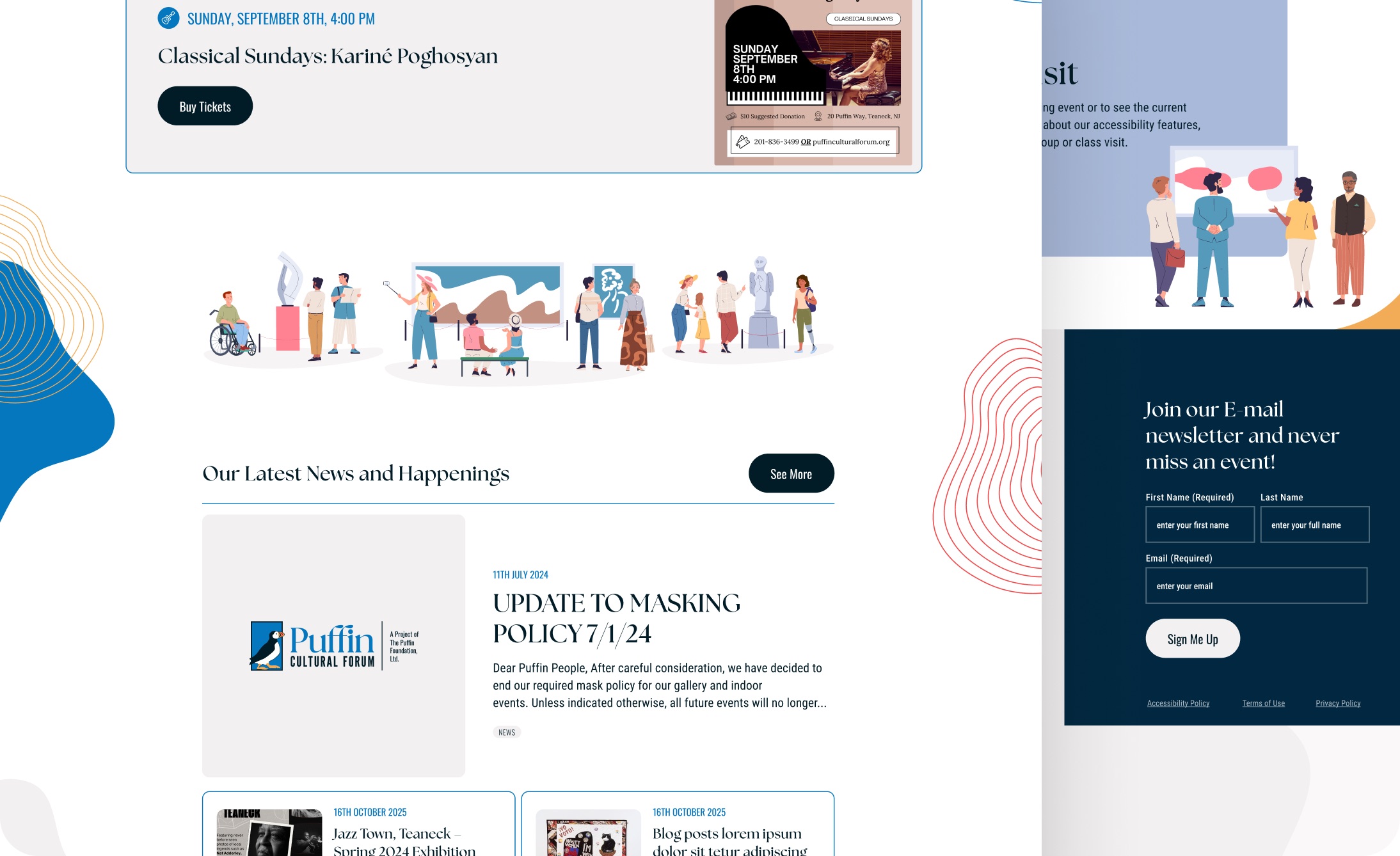 Puffin Cultural Forum website spread designed by Elevation