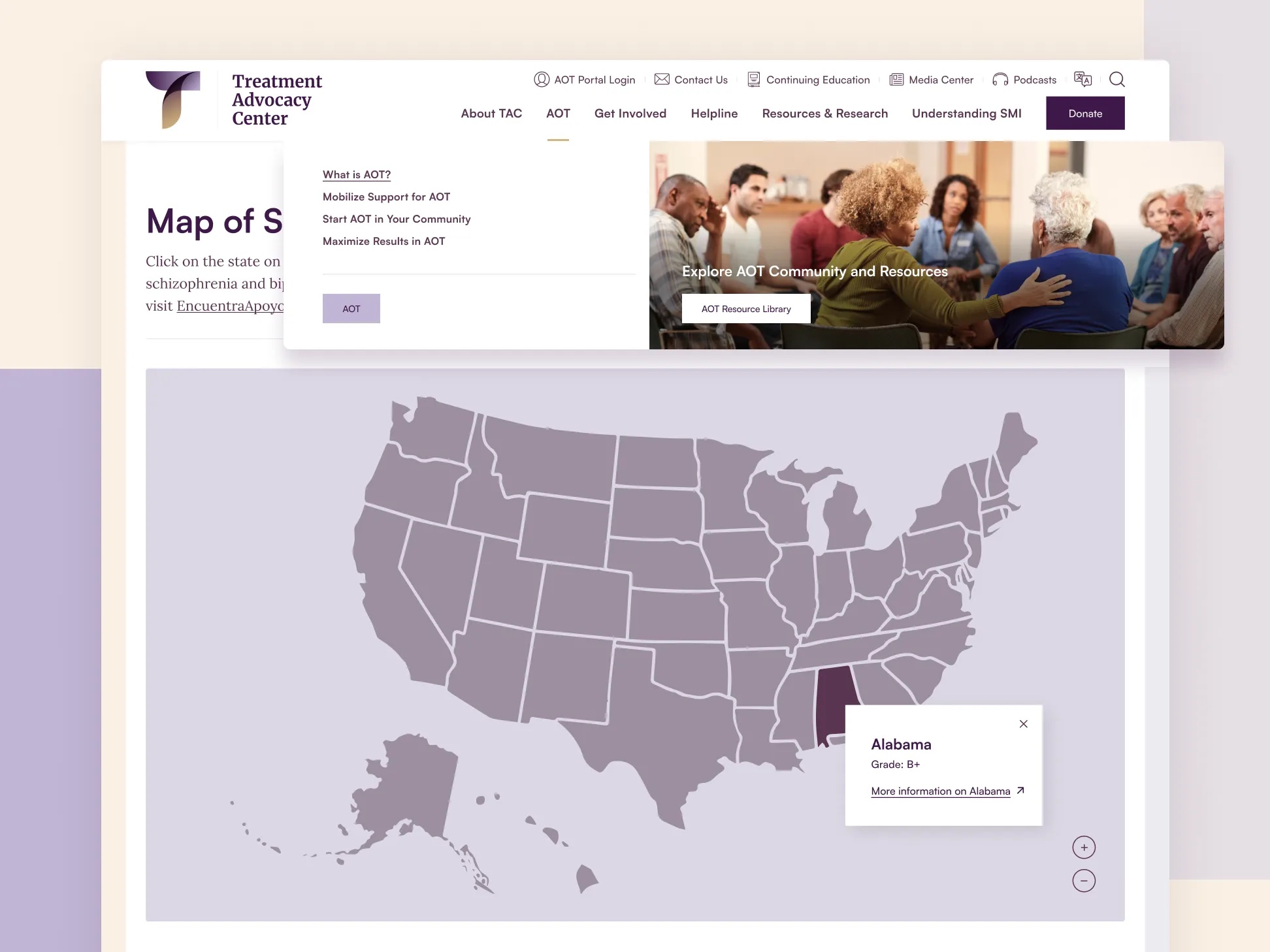 AOT interactive state map design for the Treatment Advocacy Center