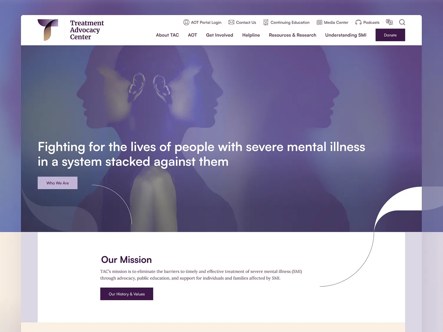 Treatment Advocacy Center homepage design by Elevation