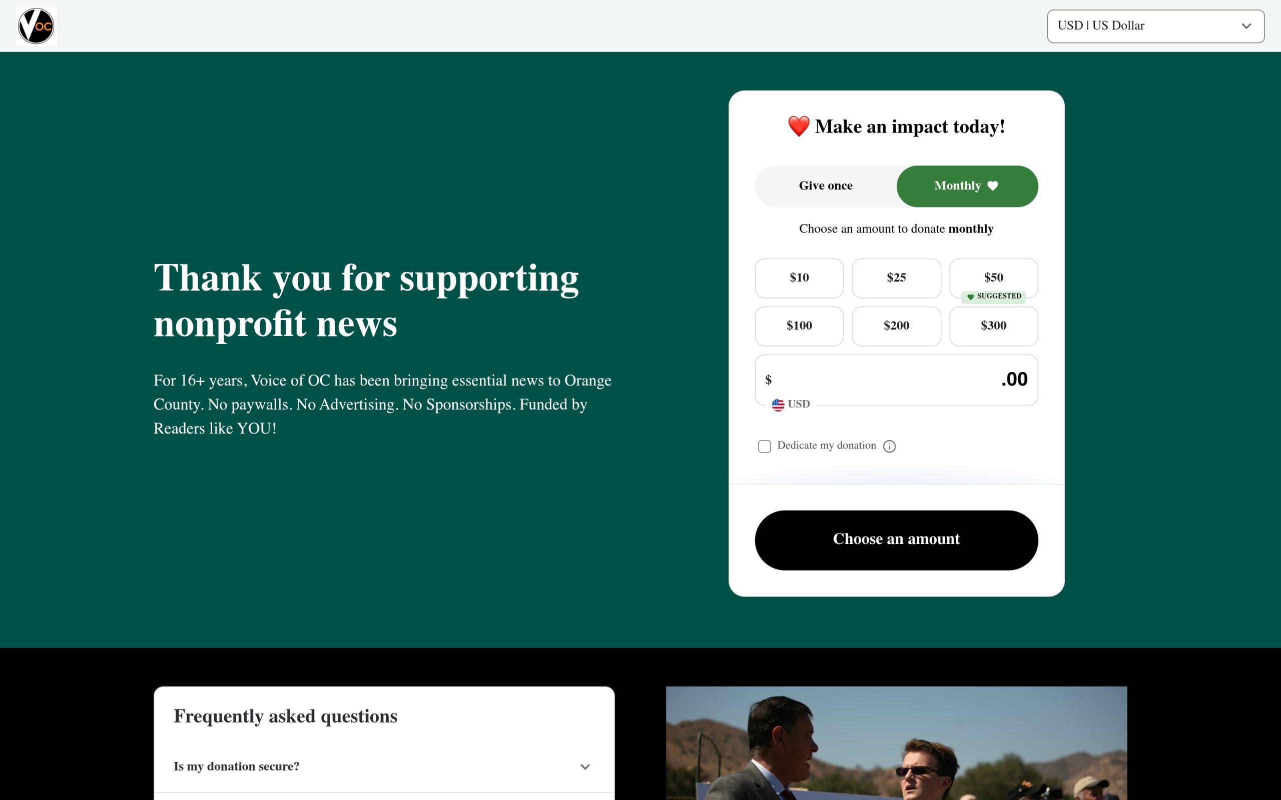 Voice of OC website section