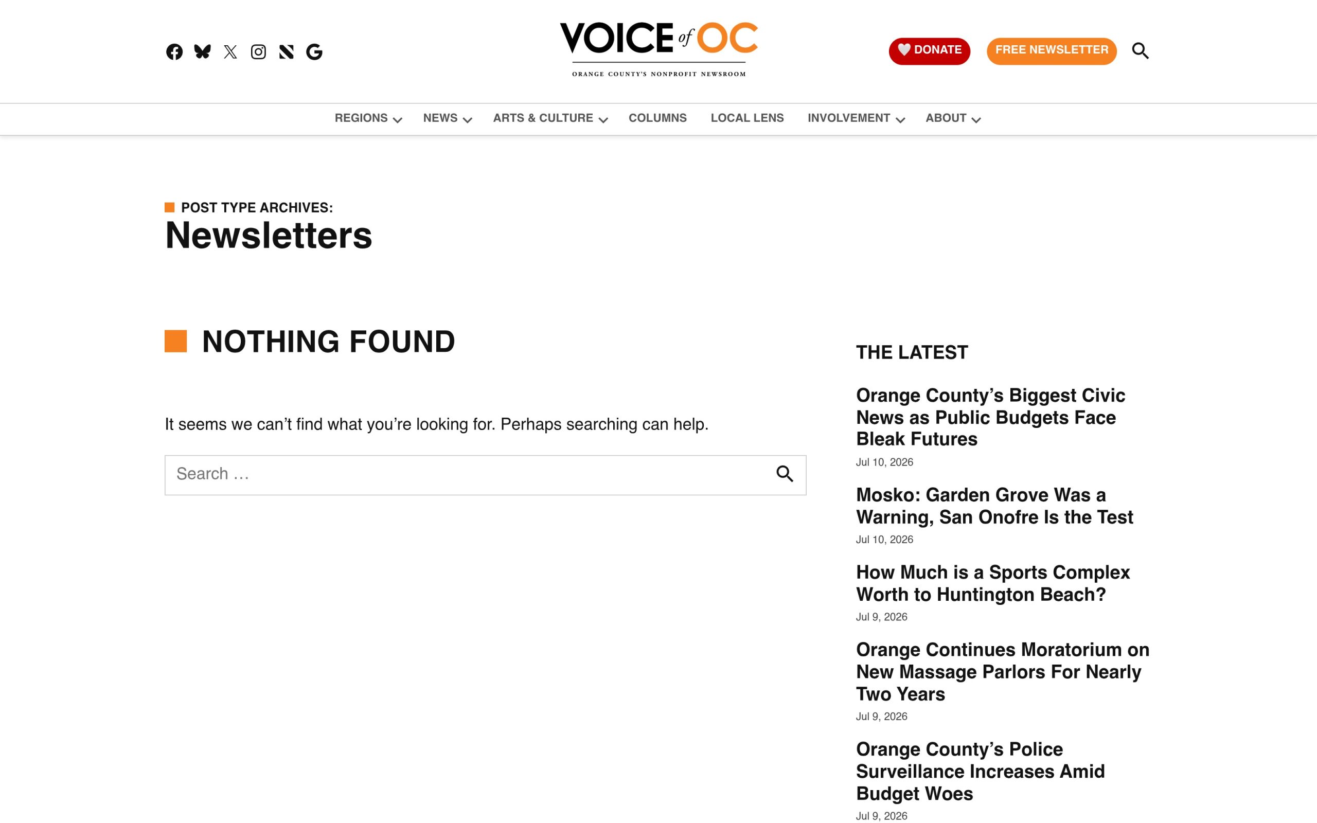Voice of OC website page